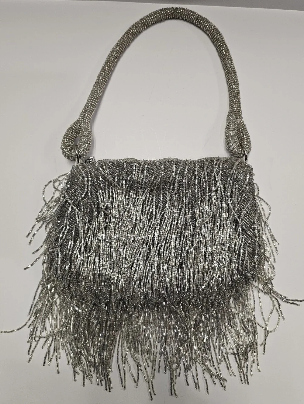 Silver Beaded Fringe Shag Evening Bag - Picture 6 of 16